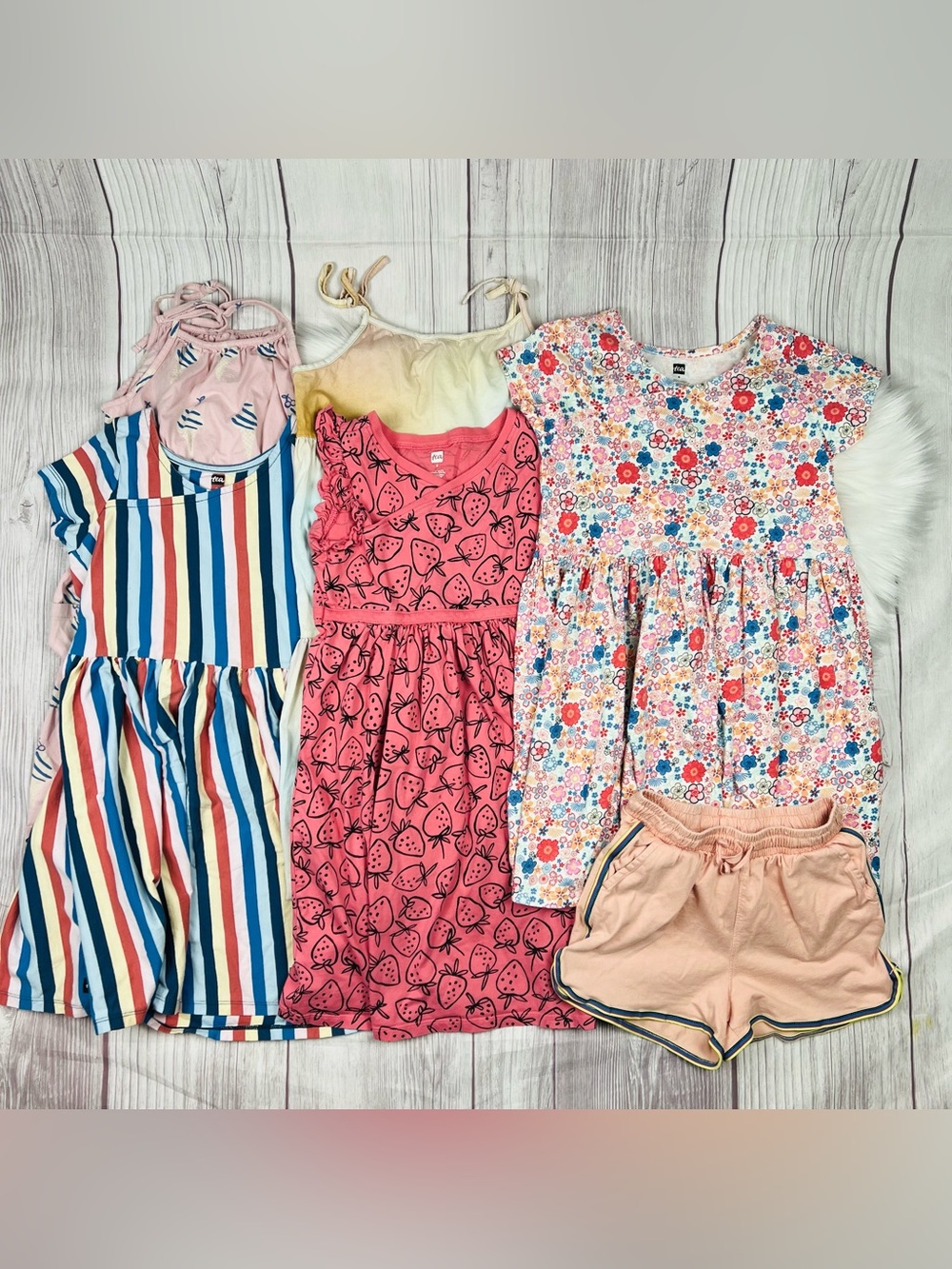 Tea Collection Girls Size 8 Dress Bundle Strawberry Rainbow Floral Summer Set